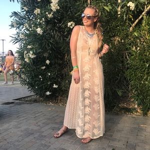 Adorable Beige Crochet Festival Lace Dress Size S